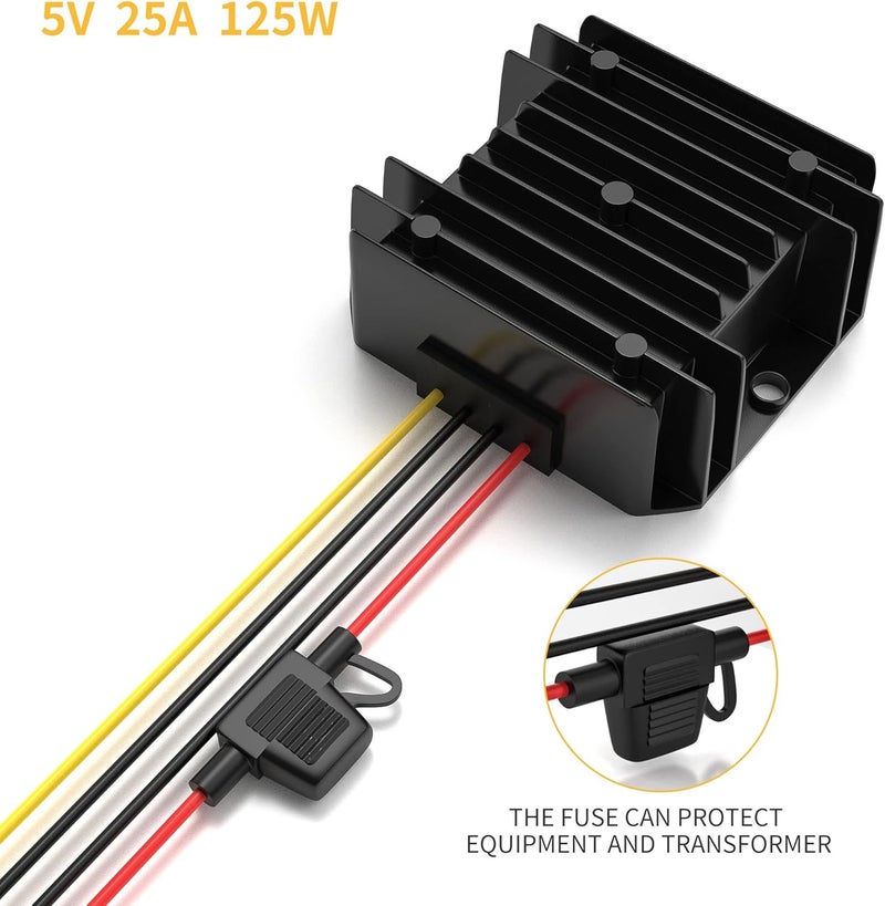 THLY Buck Converter 8‑40V to 5V 15A 75W DC‑DC Step‑Down Voltage Regulator, Waterproof Fuse‑Protected Power Module for Car Truck Boat Solar Golf Cart Electronics, 12V/24V Input - Image 2